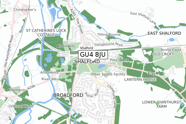 GU4 8JU map - small scale - OS Open Zoomstack (Ordnance Survey)