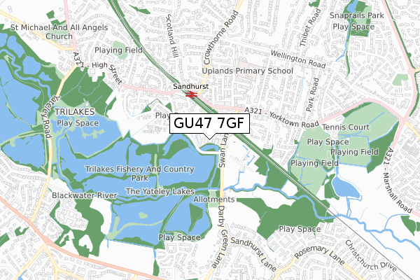 GU47 7GF map - small scale - OS Open Zoomstack (Ordnance Survey)