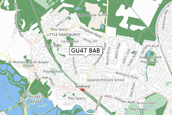 GU47 8AB map - small scale - OS Open Zoomstack (Ordnance Survey)