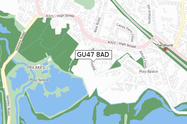 GU47 8AD map - large scale - OS Open Zoomstack (Ordnance Survey)