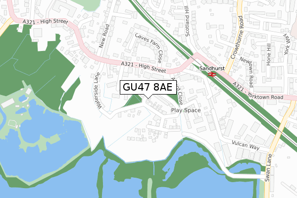 GU47 8AE map - large scale - OS Open Zoomstack (Ordnance Survey)