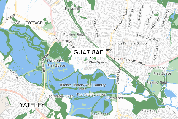 GU47 8AE map - small scale - OS Open Zoomstack (Ordnance Survey)