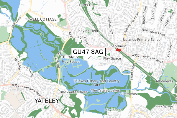 GU47 8AG map - small scale - OS Open Zoomstack (Ordnance Survey)