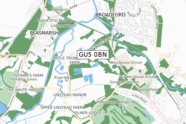 GU5 0BN map - small scale - OS Open Zoomstack (Ordnance Survey)