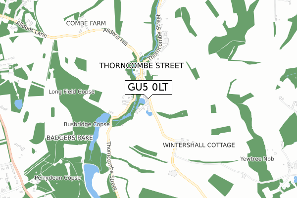 GU5 0LT map - small scale - OS Open Zoomstack (Ordnance Survey)