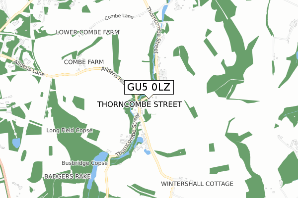 GU5 0LZ map - small scale - OS Open Zoomstack (Ordnance Survey)