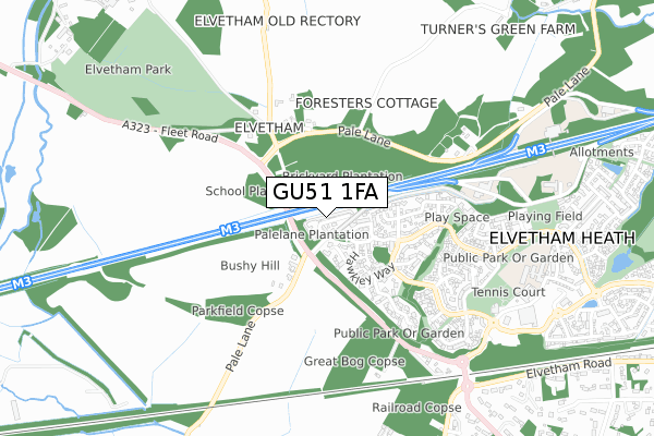 GU51 1FA map - small scale - OS Open Zoomstack (Ordnance Survey)