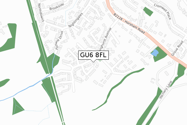 GU6 8FL map - large scale - OS Open Zoomstack (Ordnance Survey)