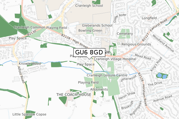 GU6 8GD map - small scale - OS Open Zoomstack (Ordnance Survey)