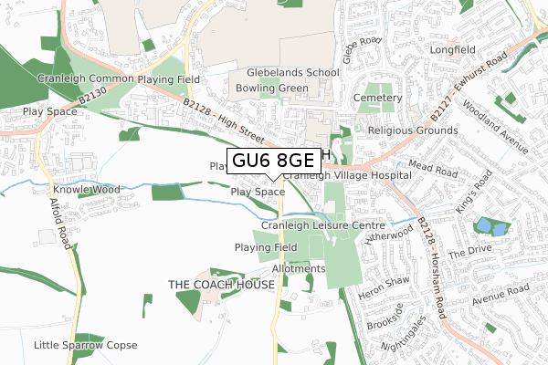 GU6 8GE map - small scale - OS Open Zoomstack (Ordnance Survey)