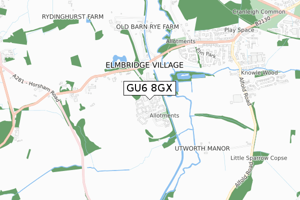 GU6 8GX map - small scale - OS Open Zoomstack (Ordnance Survey)