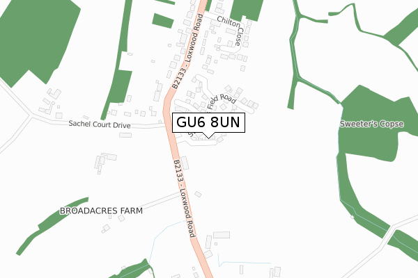 GU6 8UN map - large scale - OS Open Zoomstack (Ordnance Survey)