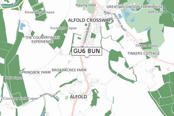 GU6 8UN map - small scale - OS Open Zoomstack (Ordnance Survey)