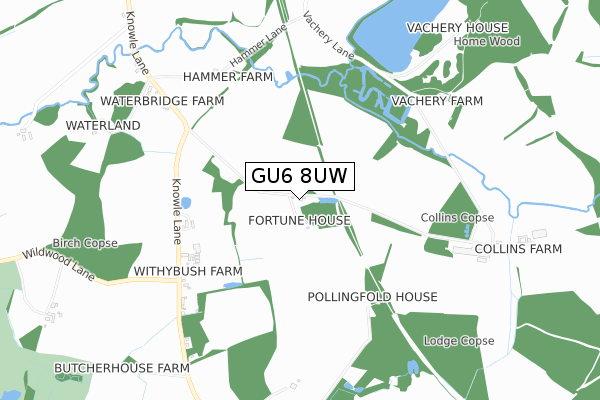 GU6 8UW map - small scale - OS Open Zoomstack (Ordnance Survey)