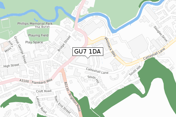 GU7 1DA map - large scale - OS Open Zoomstack (Ordnance Survey)