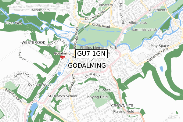 GU7 1GN map - small scale - OS Open Zoomstack (Ordnance Survey)