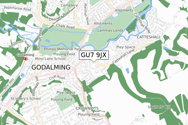 GU7 9JX map - small scale - OS Open Zoomstack (Ordnance Survey)