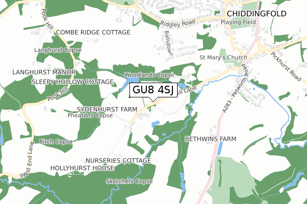 GU8 4SJ map - small scale - OS Open Zoomstack (Ordnance Survey)