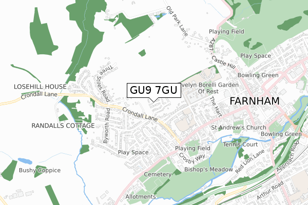 GU9 7GU map - small scale - OS Open Zoomstack (Ordnance Survey)