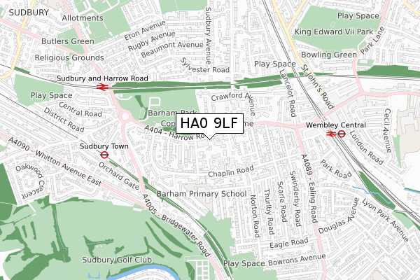 HA0 9LF map - small scale - OS Open Zoomstack (Ordnance Survey)