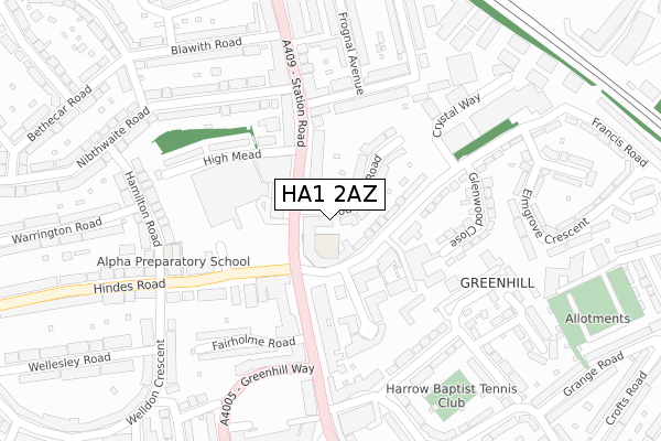 HA1 2AZ map - large scale - OS Open Zoomstack (Ordnance Survey)