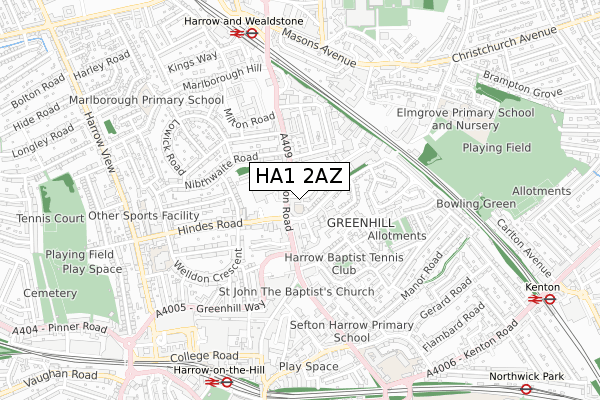 HA1 2AZ map - small scale - OS Open Zoomstack (Ordnance Survey)