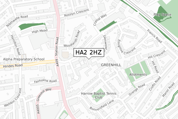 HA2 2HZ map - large scale - OS Open Zoomstack (Ordnance Survey)