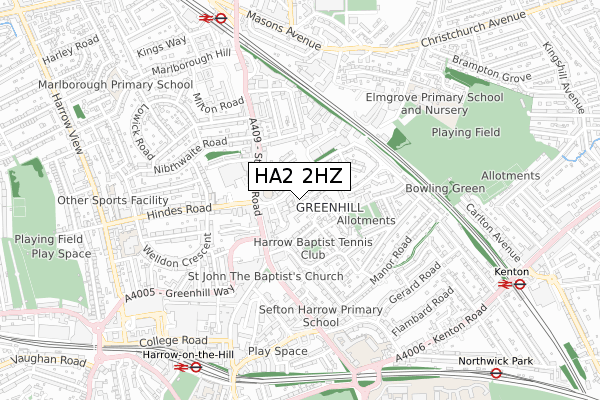 HA2 2HZ map - small scale - OS Open Zoomstack (Ordnance Survey)