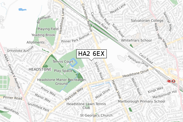 HA2 6EX map - small scale - OS Open Zoomstack (Ordnance Survey)