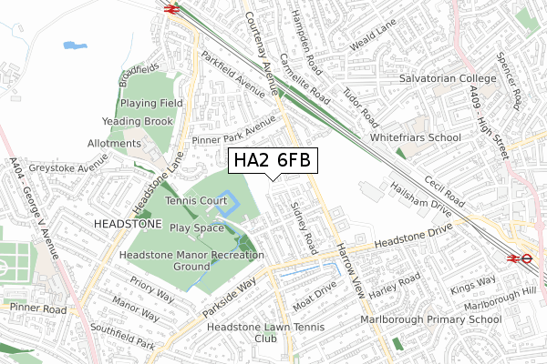 HA2 6FB map - small scale - OS Open Zoomstack (Ordnance Survey)