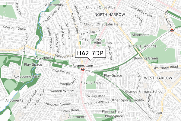 HA2 7DP map - small scale - OS Open Zoomstack (Ordnance Survey)