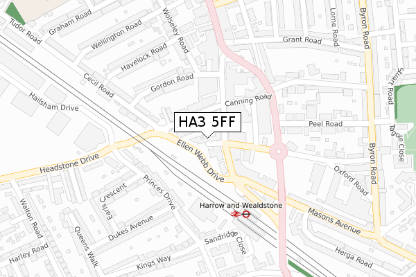 HA3 5FF map - large scale - OS Open Zoomstack (Ordnance Survey)