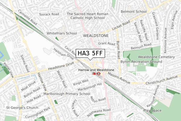 HA3 5FF map - small scale - OS Open Zoomstack (Ordnance Survey)