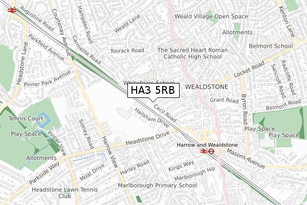 HA3 5RB map - small scale - OS Open Zoomstack (Ordnance Survey)