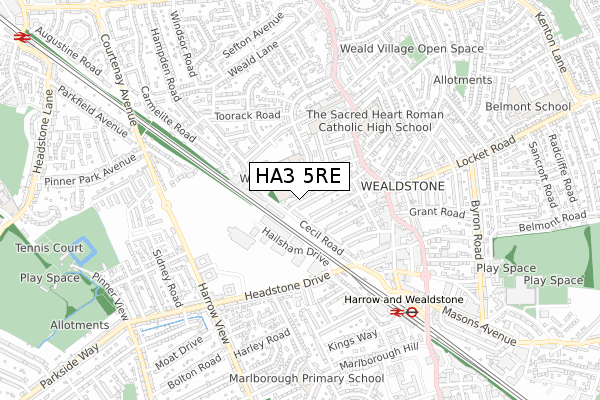 HA3 5RE map - small scale - OS Open Zoomstack (Ordnance Survey)