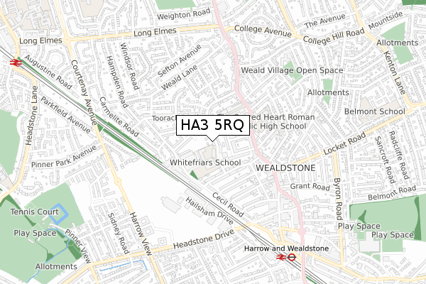 HA3 5RQ map - small scale - OS Open Zoomstack (Ordnance Survey)