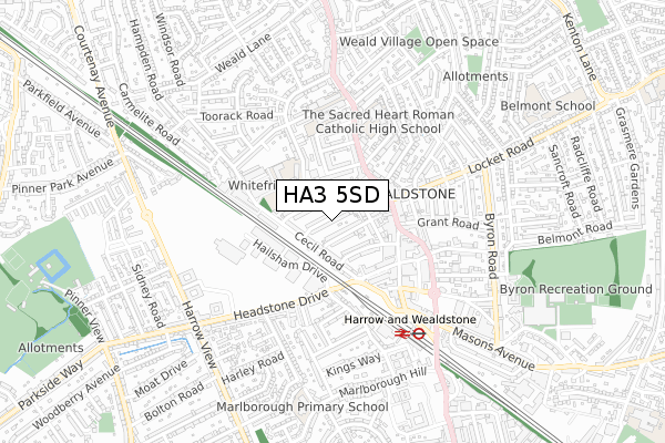 HA3 5SD map - small scale - OS Open Zoomstack (Ordnance Survey)