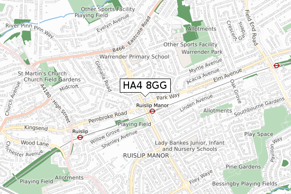 HA4 8GG map - small scale - OS Open Zoomstack (Ordnance Survey)