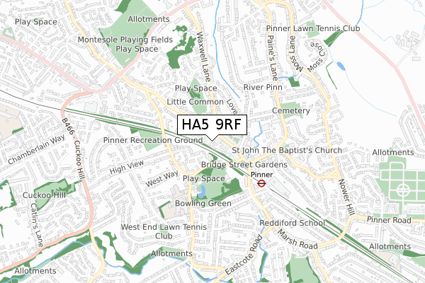 HA5 9RF map - small scale - OS Open Zoomstack (Ordnance Survey)