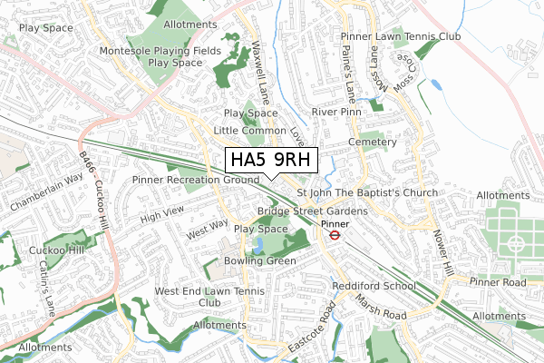 HA5 9RH map - small scale - OS Open Zoomstack (Ordnance Survey)