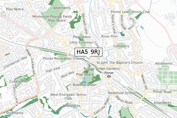 HA5 9RJ map - small scale - OS Open Zoomstack (Ordnance Survey)