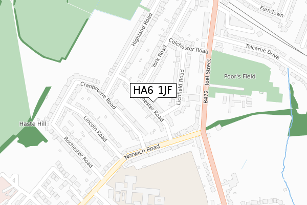 HA6 1JF map - large scale - OS Open Zoomstack (Ordnance Survey)