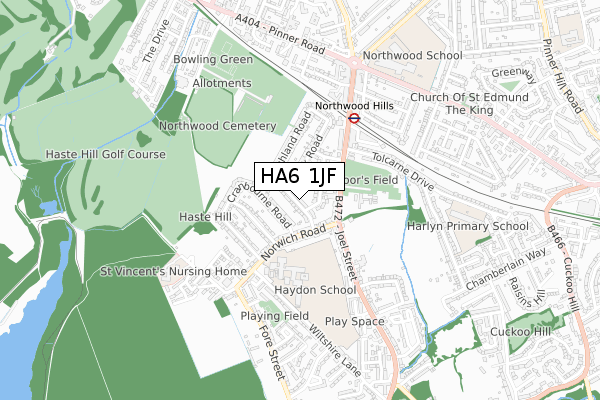 HA6 1JF map - small scale - OS Open Zoomstack (Ordnance Survey)