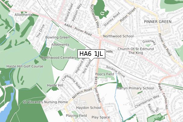 HA6 1JL map - small scale - OS Open Zoomstack (Ordnance Survey)