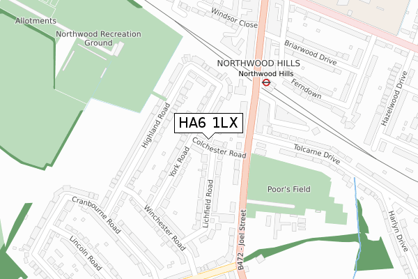 HA6 1LX map - large scale - OS Open Zoomstack (Ordnance Survey)