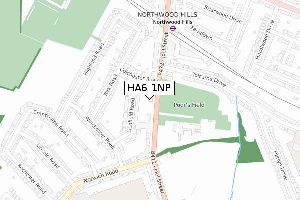 HA6 1NP map - large scale - OS Open Zoomstack (Ordnance Survey)