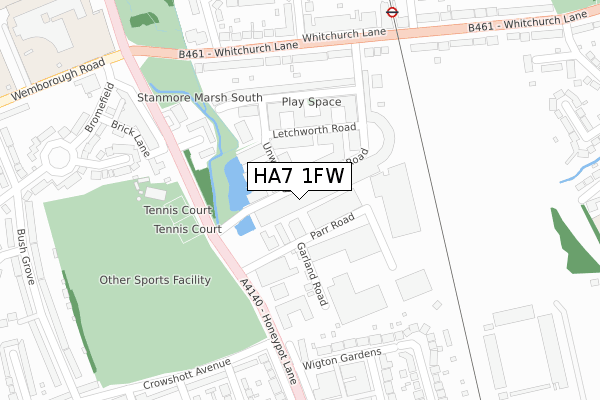 HA7 1FW map - large scale - OS Open Zoomstack (Ordnance Survey)