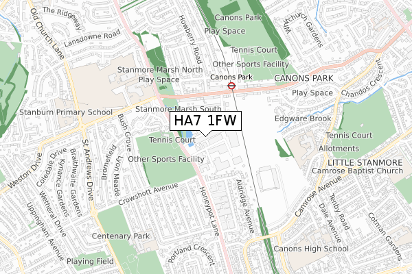 HA7 1FW map - small scale - OS Open Zoomstack (Ordnance Survey)