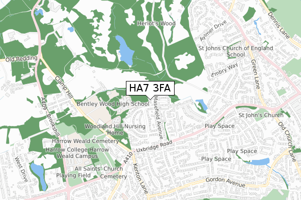 HA7 3FA map - small scale - OS Open Zoomstack (Ordnance Survey)