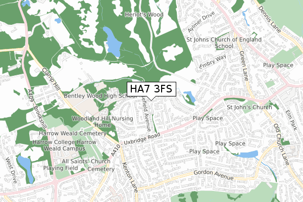 HA7 3FS map - small scale - OS Open Zoomstack (Ordnance Survey)